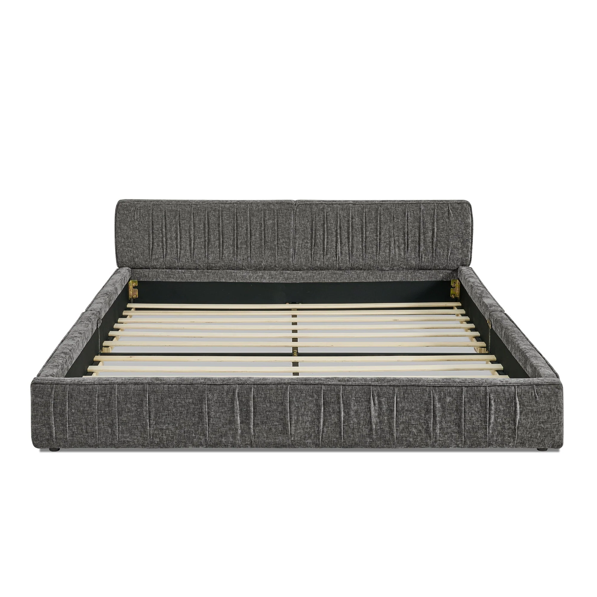 Double Bed 160x200cm Chenille Eucalyptus Wood Iron Frame - Dark Grey - Image 10