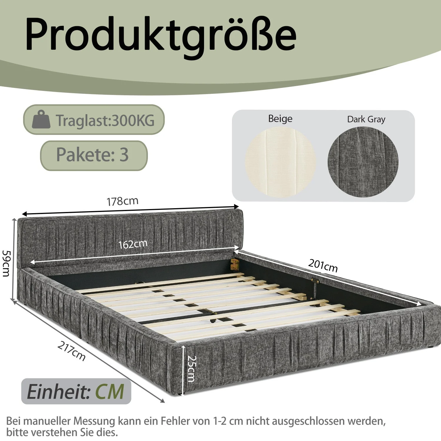 Double Bed 160x200cm Chenille Eucalyptus Wood Iron Frame - Dark Grey - Image 6