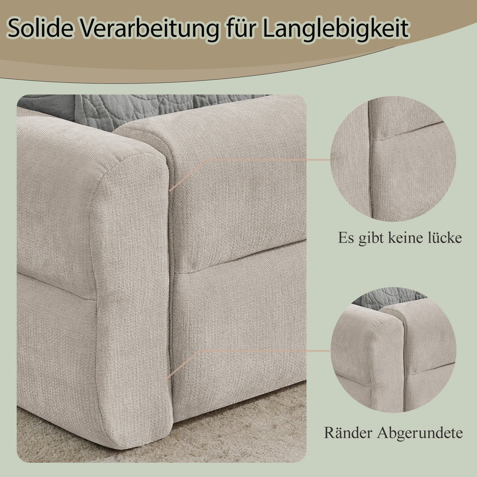 Double Bed 160x200cm Comfortable Backrest Sturdy Frame Easy Assemble Beige Chenille - Image 4
