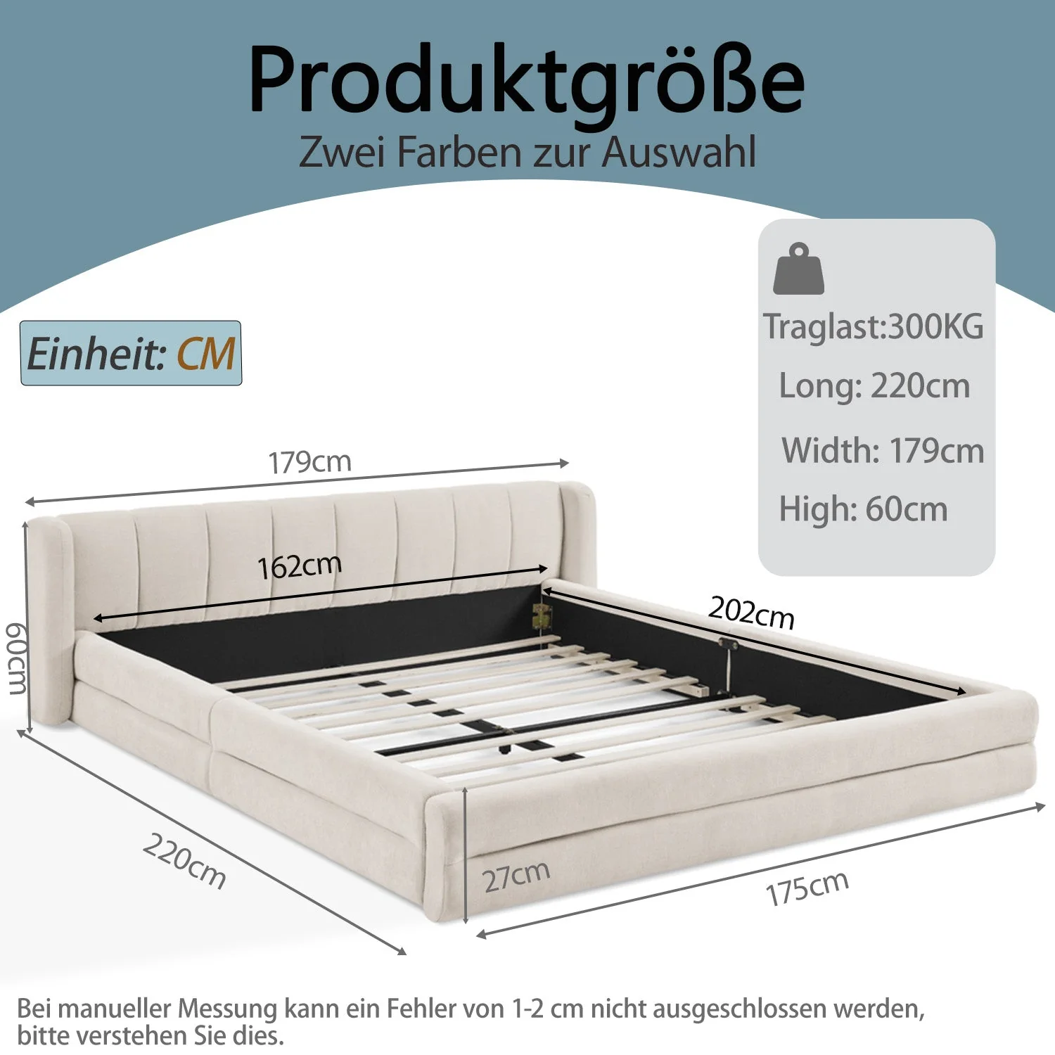 Double Bed 160x200cm Comfortable Backrest Sturdy Frame Easy Assemble Beige Chenille - Image 6