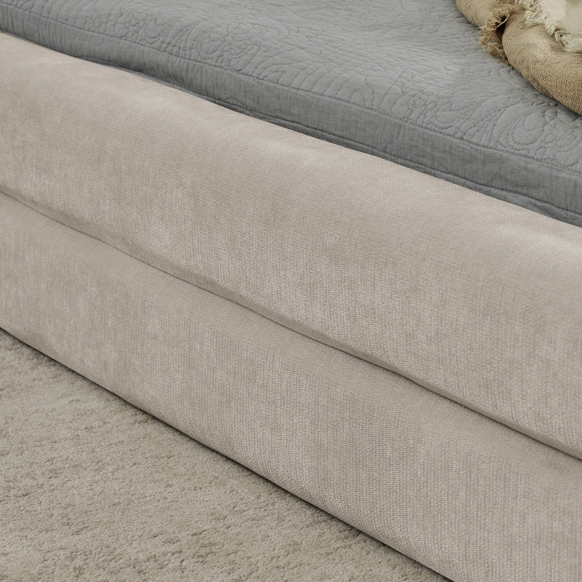 Double Bed 160x200cm Comfortable Backrest Sturdy Frame Easy Assemble Beige Chenille - Image 9