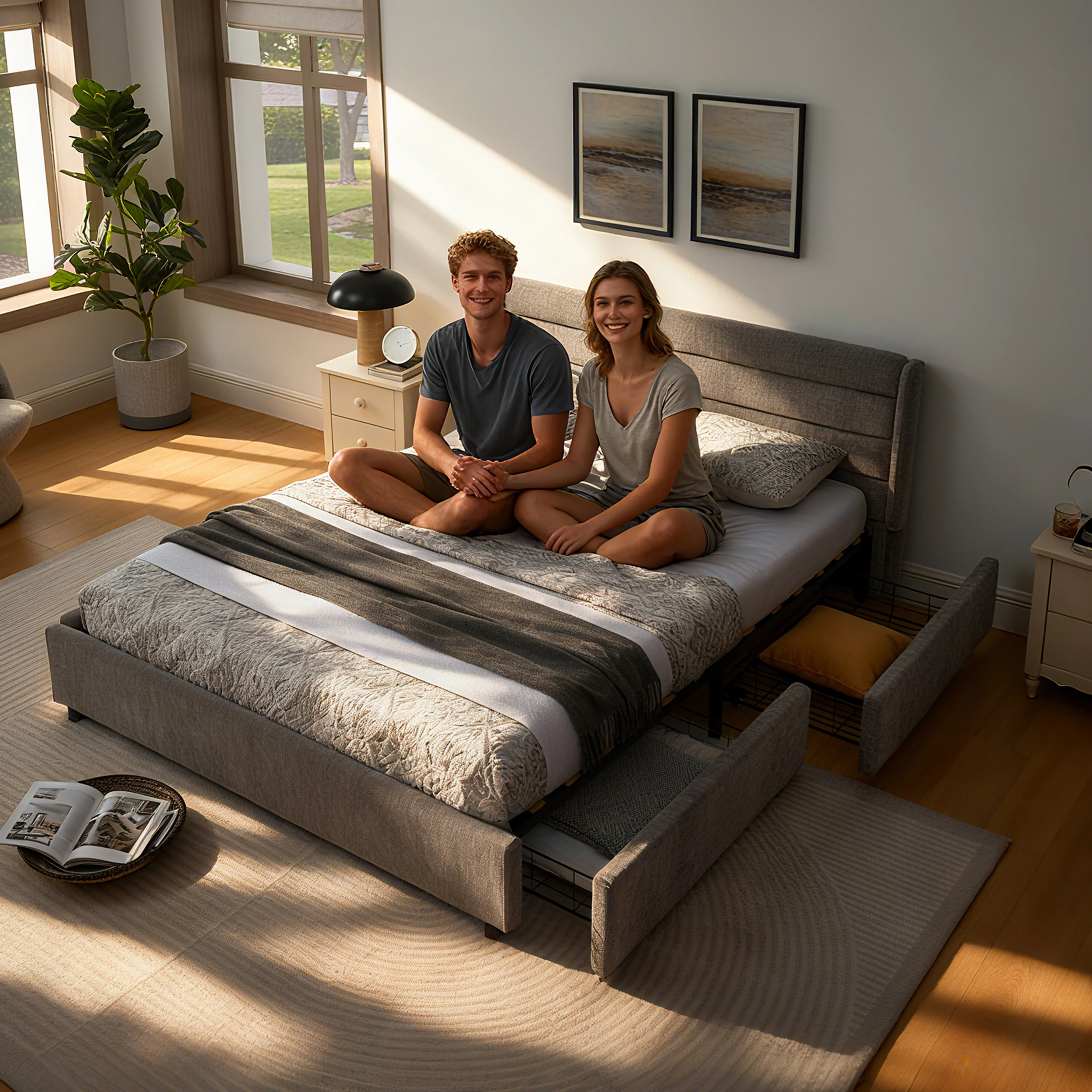 Double Bed 160x200cm with 4 Large Storage Drawers, Dark Grey Chenille - Image 2