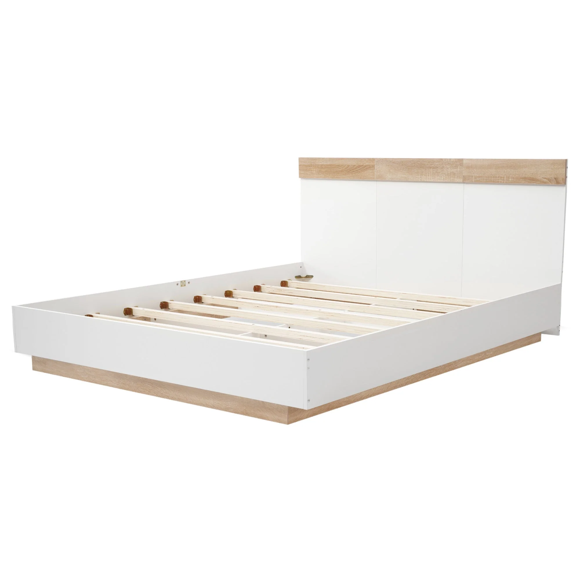 Double Bed, Floating Headboard Slatted Base 205x164x90.5cm, Sonoma Oak/White - Image 5