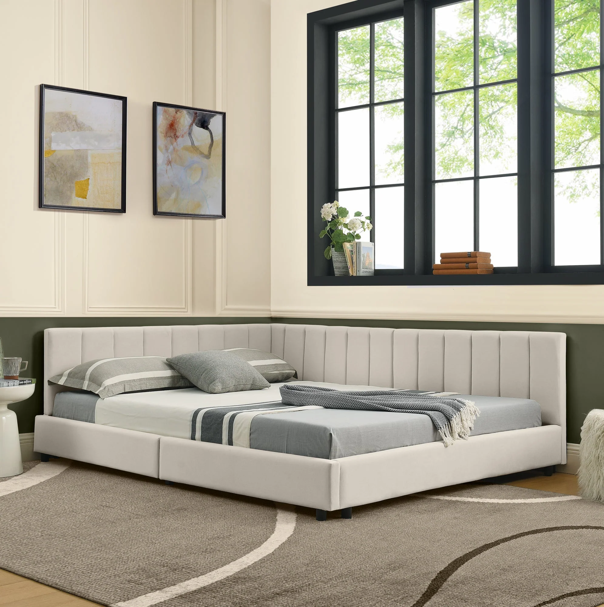 Double Bed High Backrest 160x200cm, Velvet Beige - Image 7