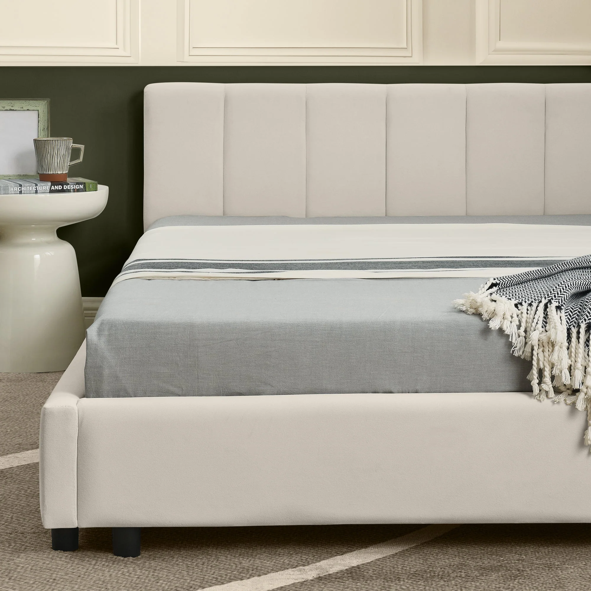 Double Bed High Backrest 160x200cm, Velvet Beige - Image 8