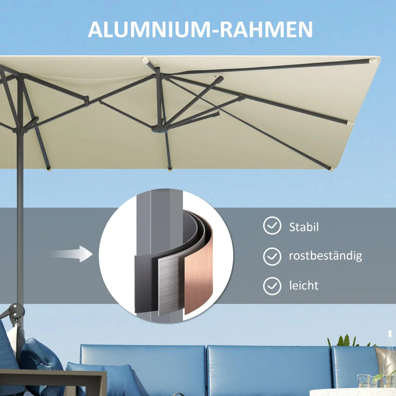 Double Parasol, Crank UV50+ Windproof Aluminum, Cream White - Image 6