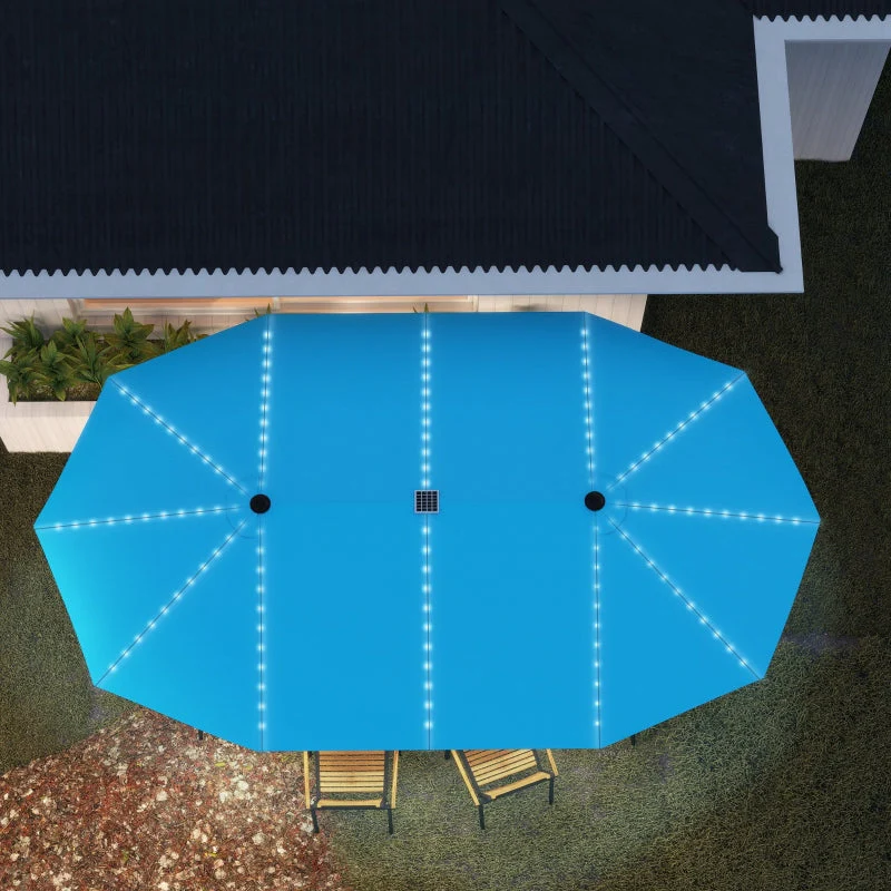 Double Parasol, Solar LED Lights, UV 50+, Aluminium, Blue - Image 7