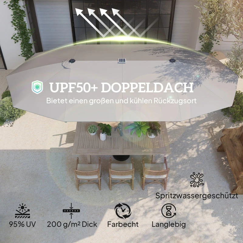 Double Parasol, Solar LED, UV 50+, Aluminium, Dark Grey - Image 4
