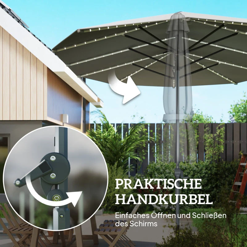 Double Parasol, Solar LED, UV 50+, Aluminium, Dark Grey - Image 7