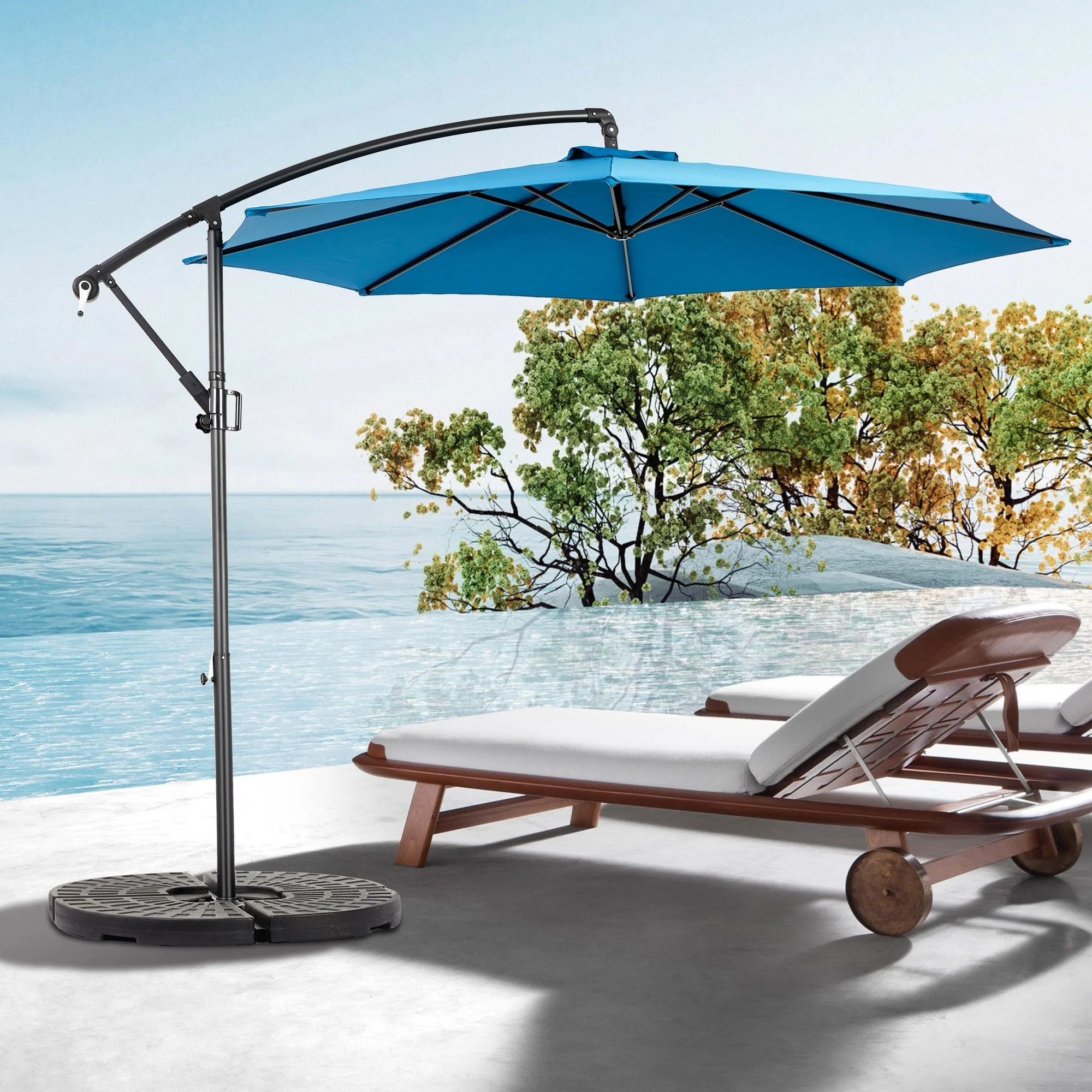 Double Sided Outdoor Umbrella, 14.8 Ft Rectangular Large with Crank, Blue