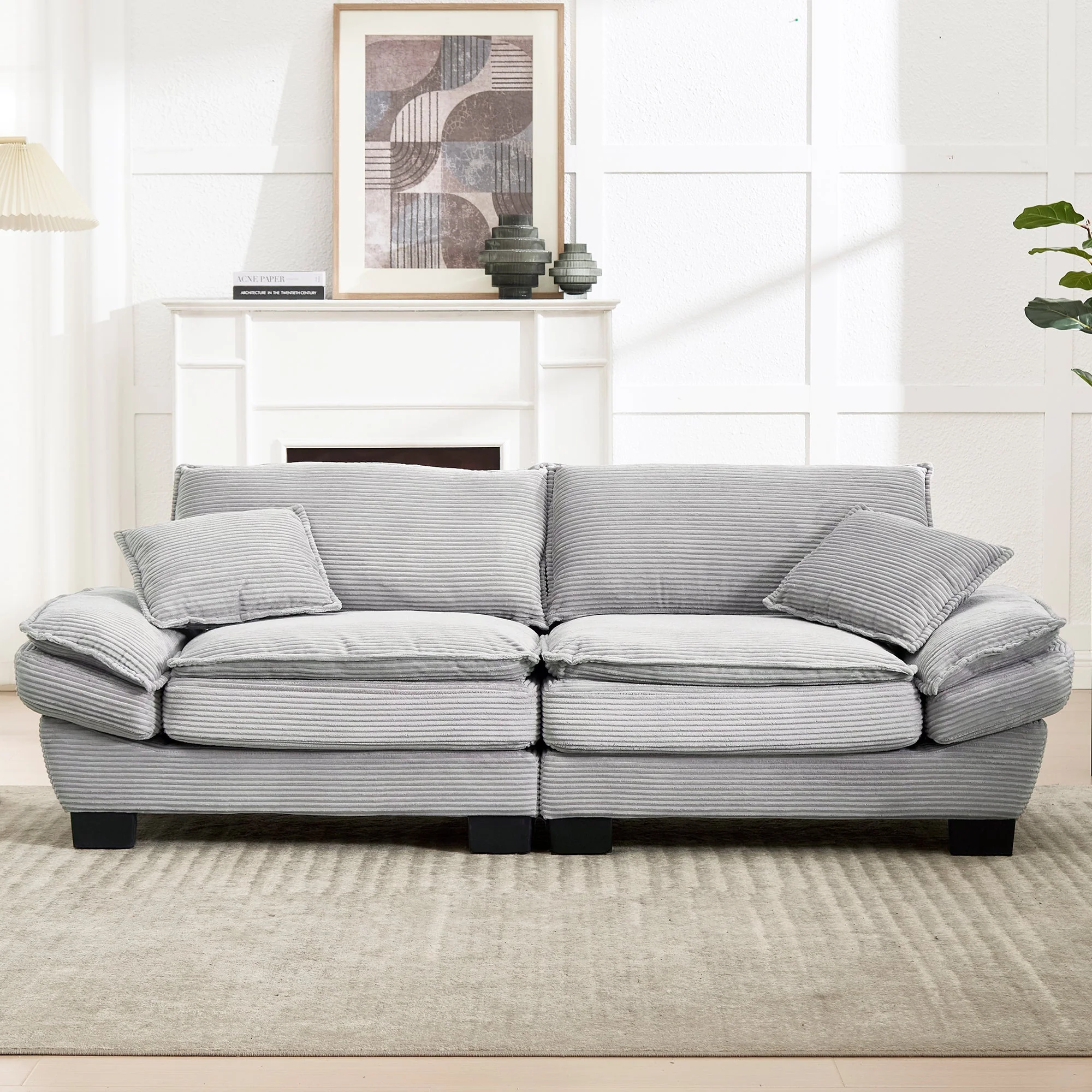 Double Sofa, Modern Feather Bed Simple Spacious, Light Grey - Image 4