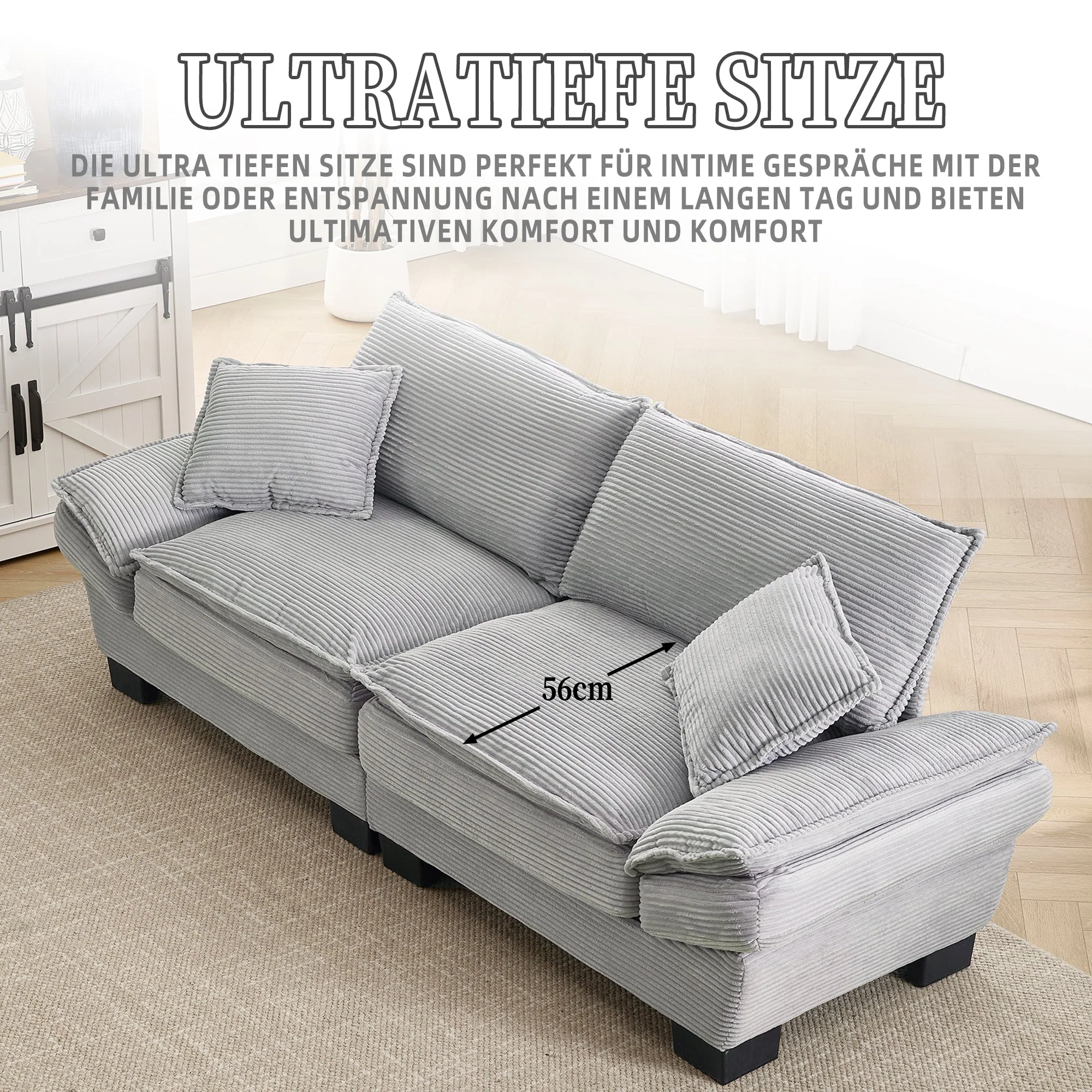 Double Sofa, Modern Feather Bed Simple Spacious, Light Grey - Image 8