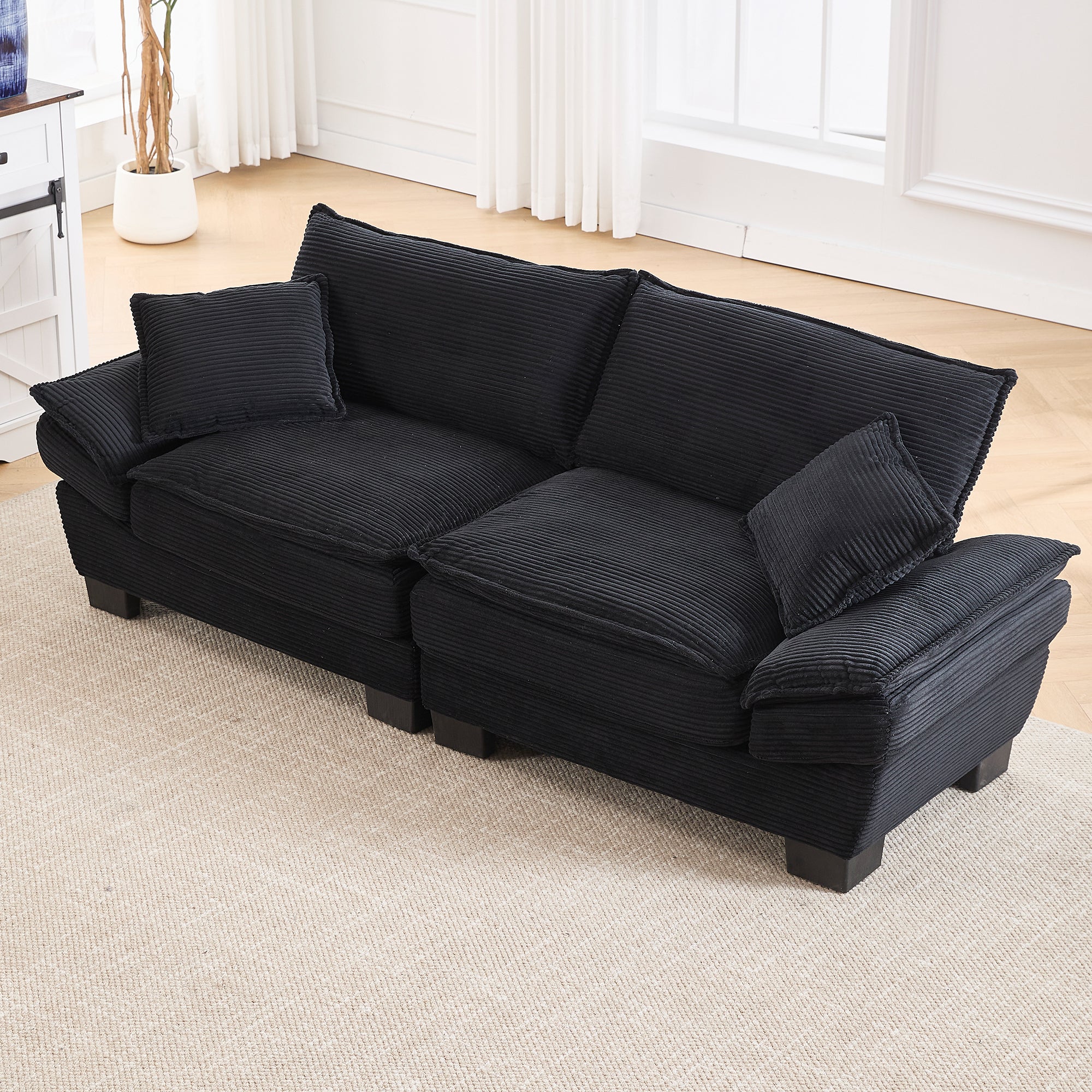 Double Sofa, Modern Simple Feather Bed, Black - Image 4