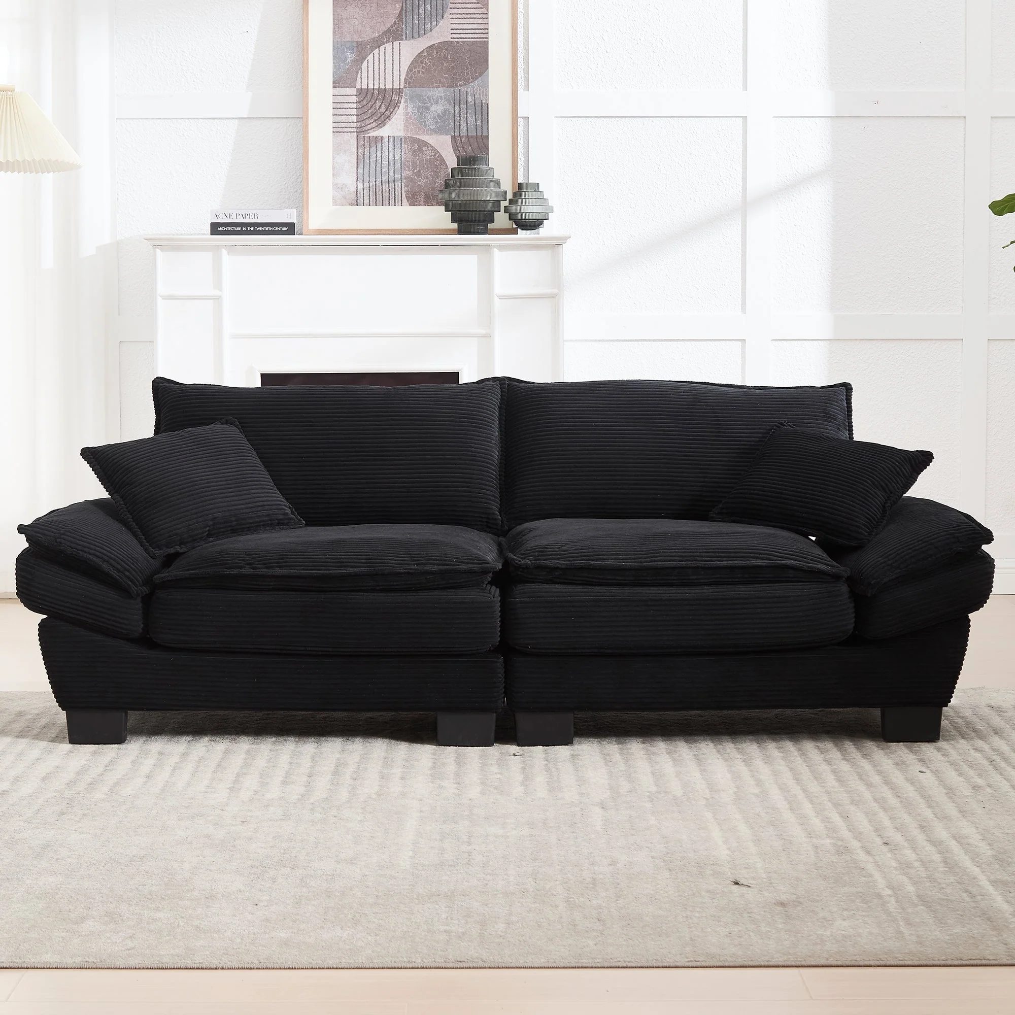 Double Sofa, Modern Simple Feather Bed, Black - Image 7