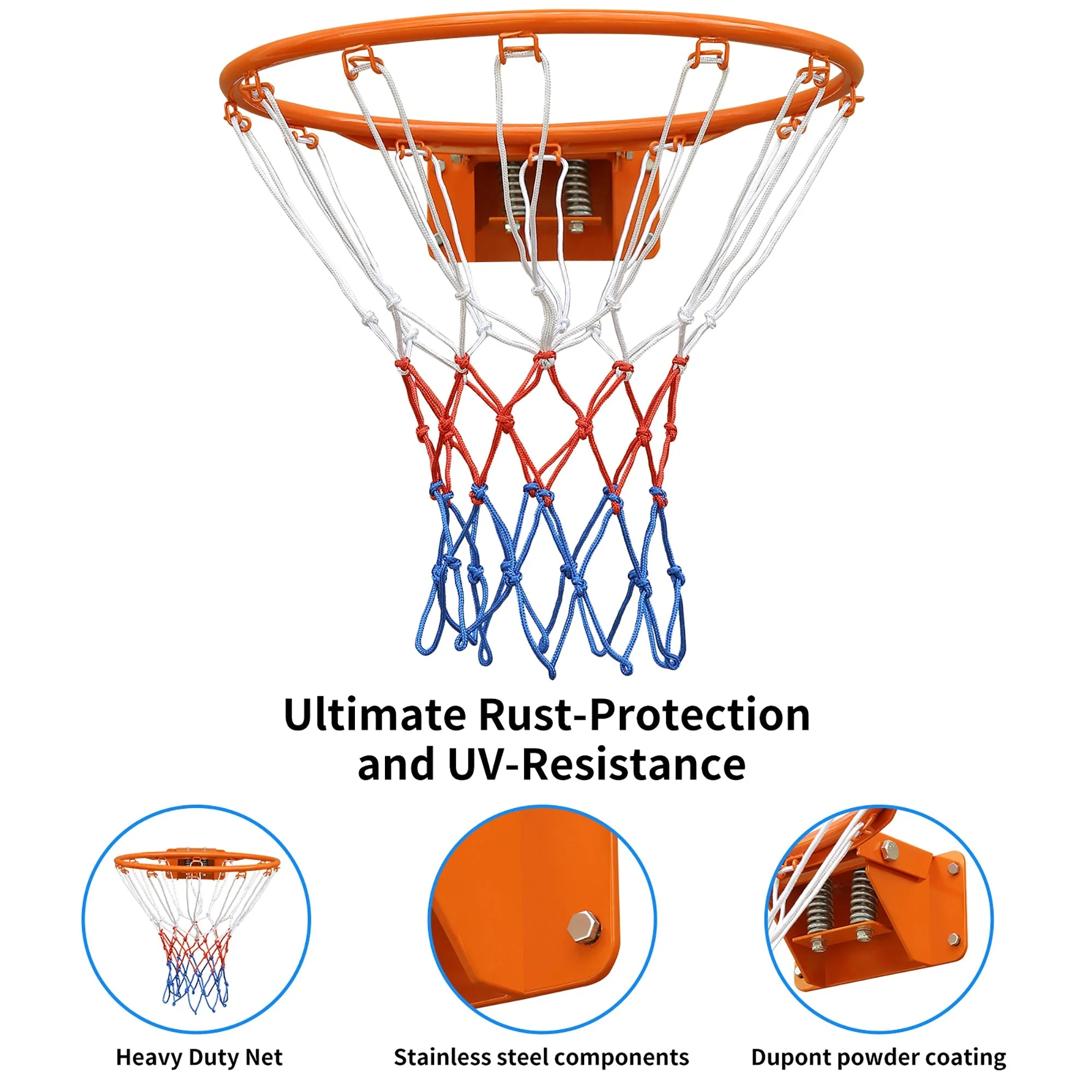 Double Spring Basketball Rim, Shock Absorption, 4-Point Stabilization, Steel, Orange - Image 5