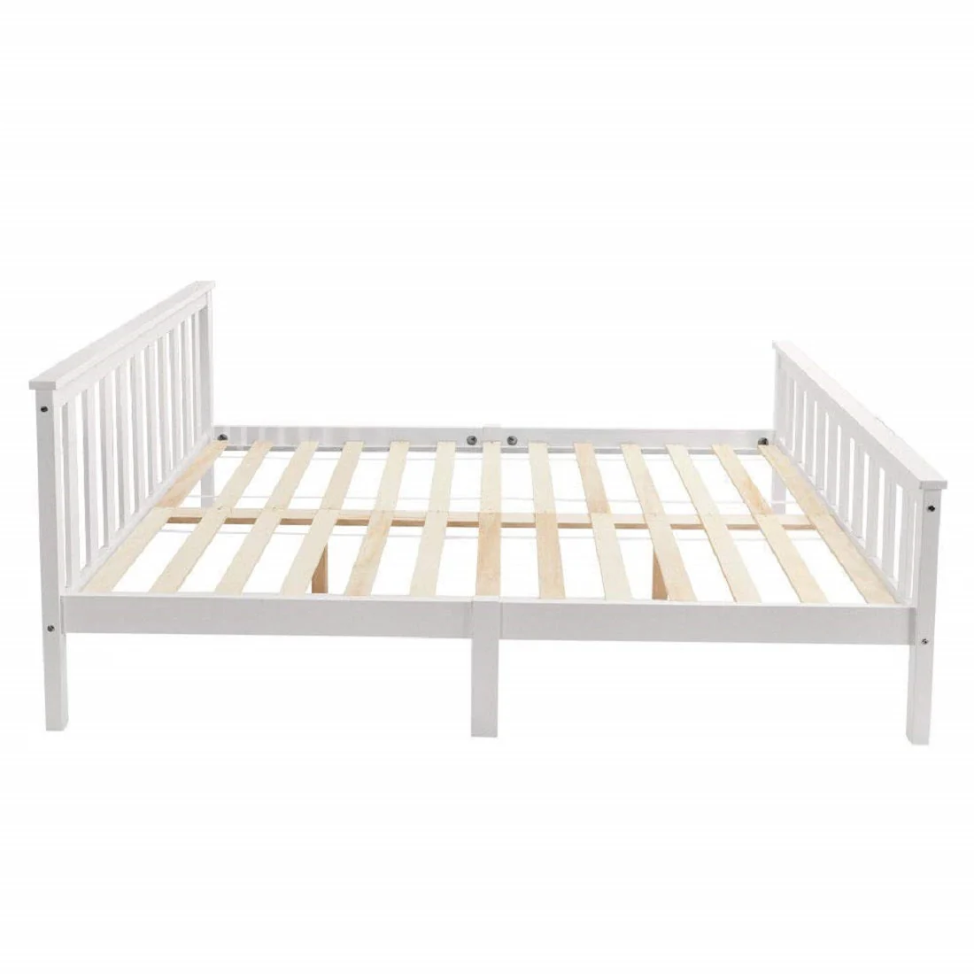 Double wooden bed with slatted frame for adults children teenagers white - Image 5