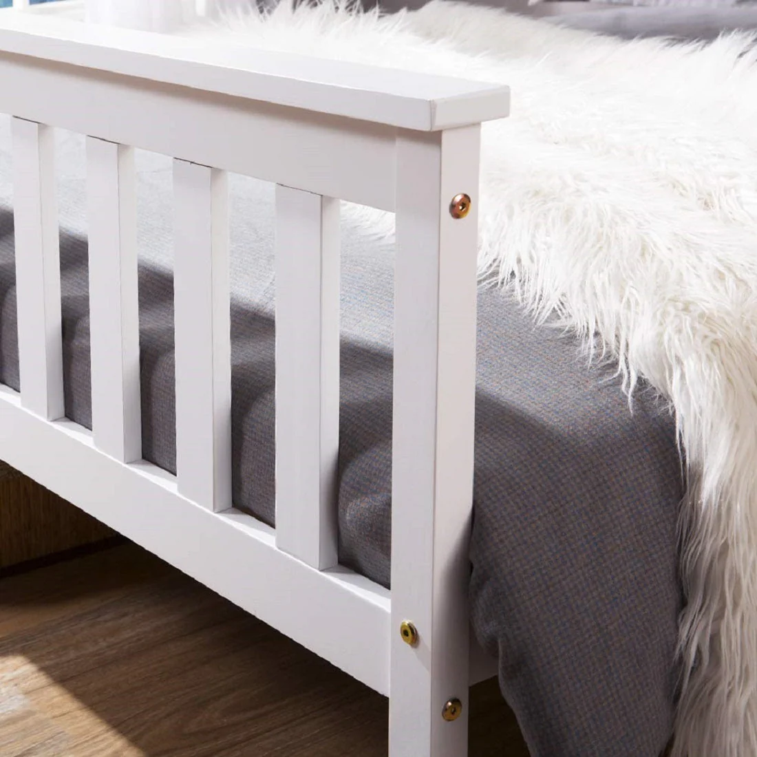 Double wooden bed with slatted frame for adults children teenagers white - Image 6
