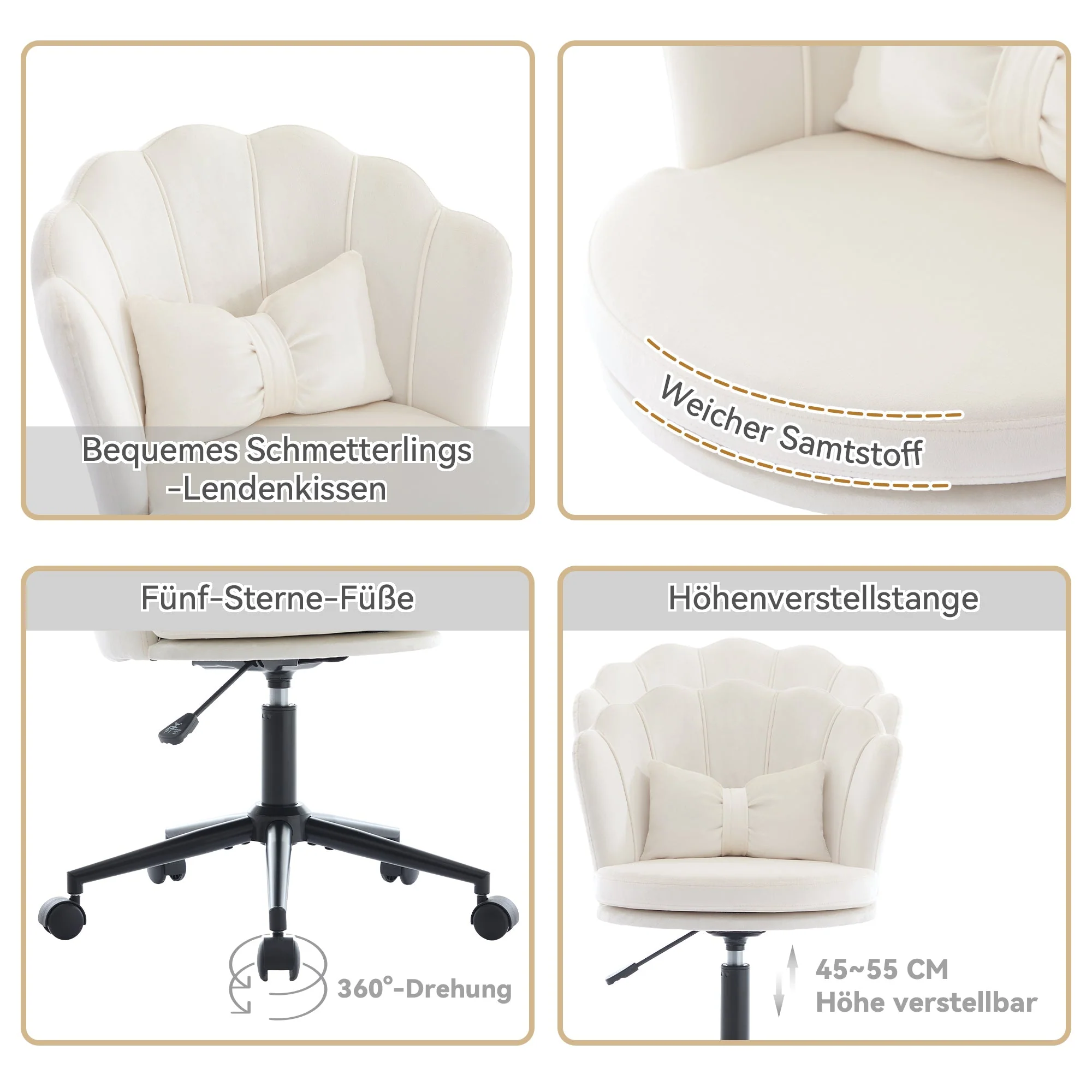 Dressing Office Chair, Petal Back Butterfly Lumbar Height Adjustable, Soft Cushion - Image 6