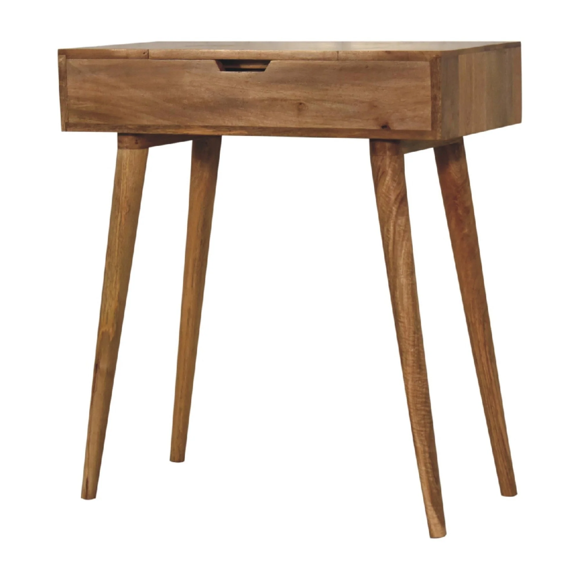 Dressing Table, Mini with 4 Storage Compartments and Mirror, Solid Wood Brown - Image 7