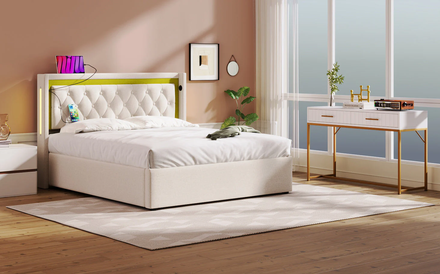 Dressing table with 2 drawers, 75cm high, white - Image 11