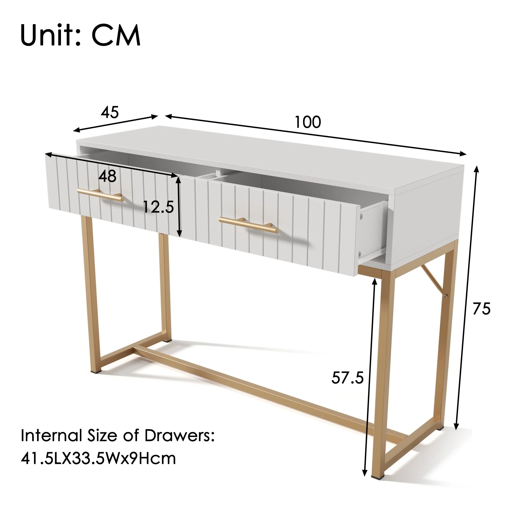 Dressing table with 2 drawers, 75cm high, white - Image 3