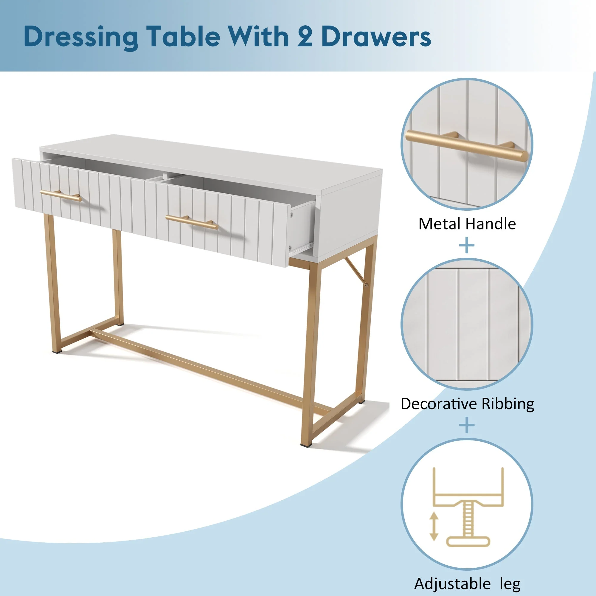 Dressing table with 2 drawers, 75cm high, white - Image 4