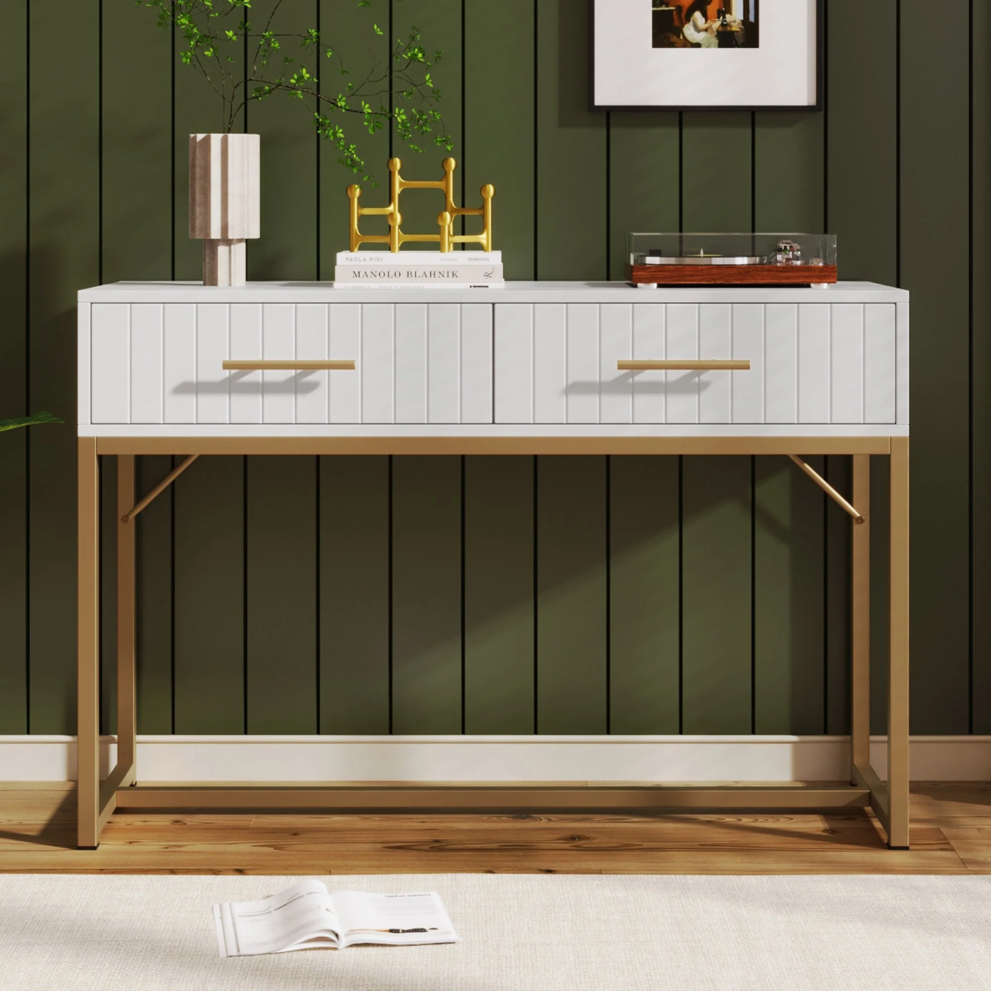 Dressing table with 2 drawers, 75cm high, white - Image 5