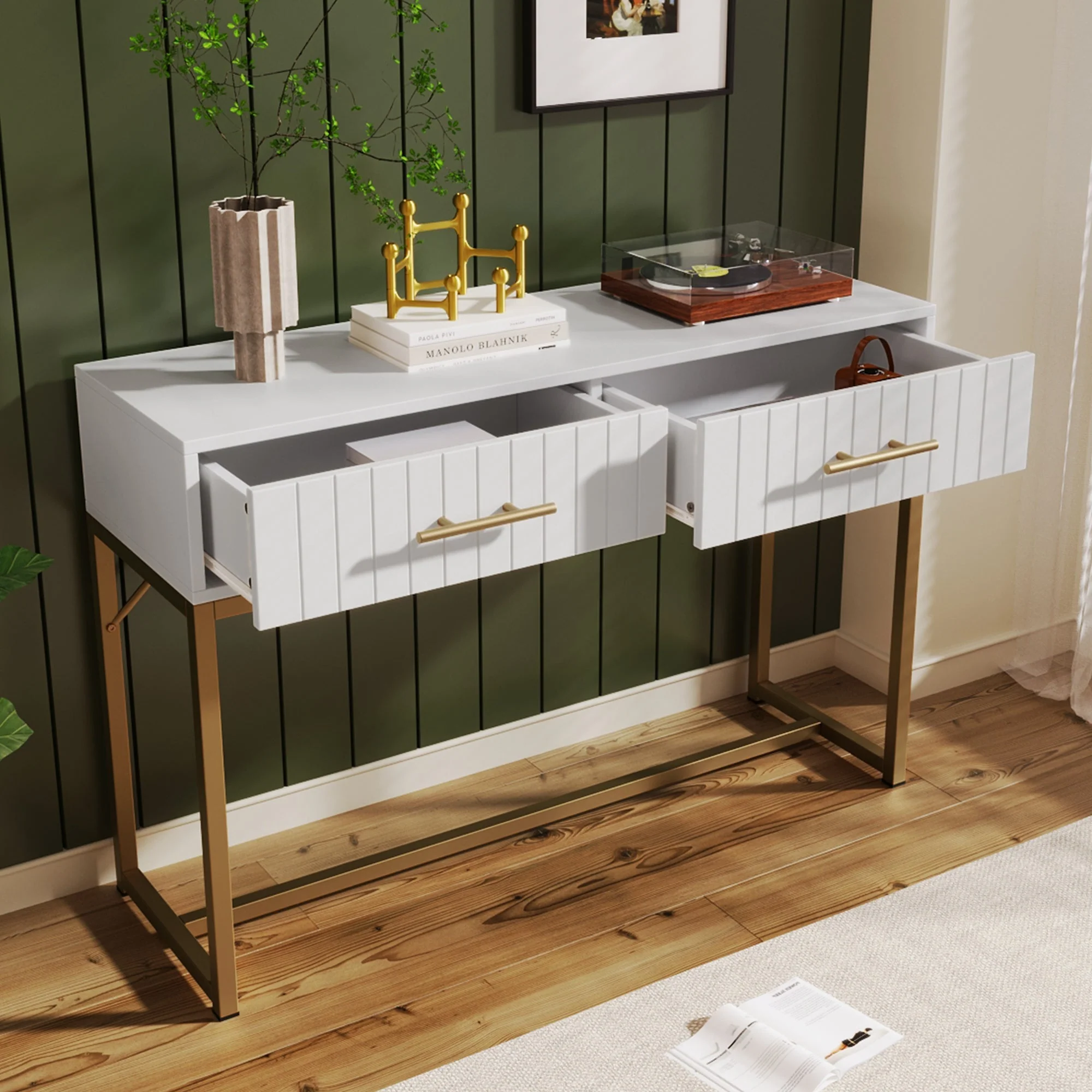 Dressing table with 2 drawers, 75cm high, white - Image 6