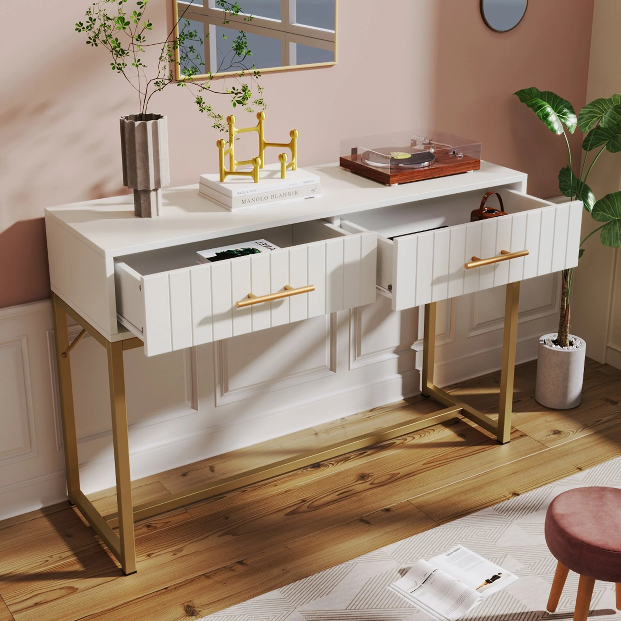 Dressing table with 2 drawers, 75cm high, white - Image 7
