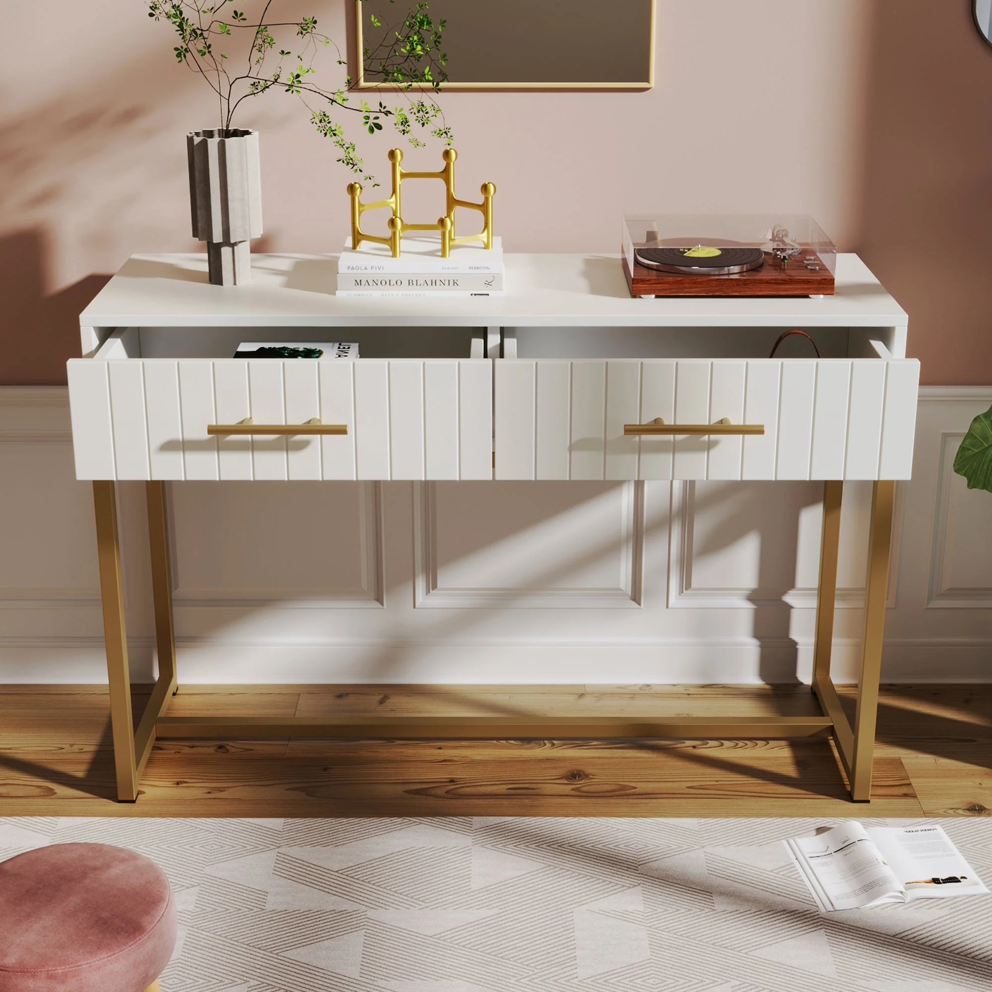 Dressing table with 2 drawers, 75cm high, white - Image 8