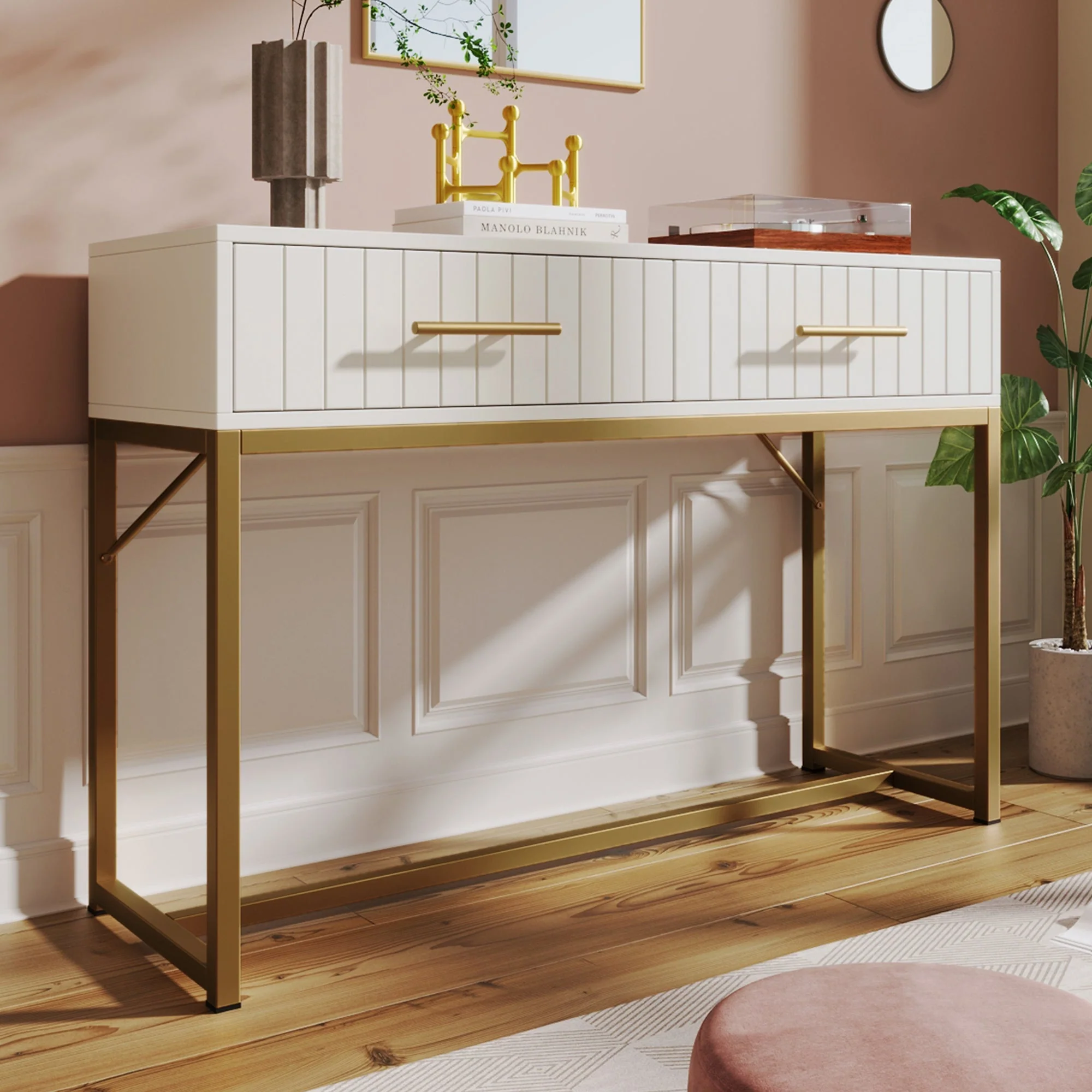 Dressing table with 2 drawers, 75cm high, white - Image 9