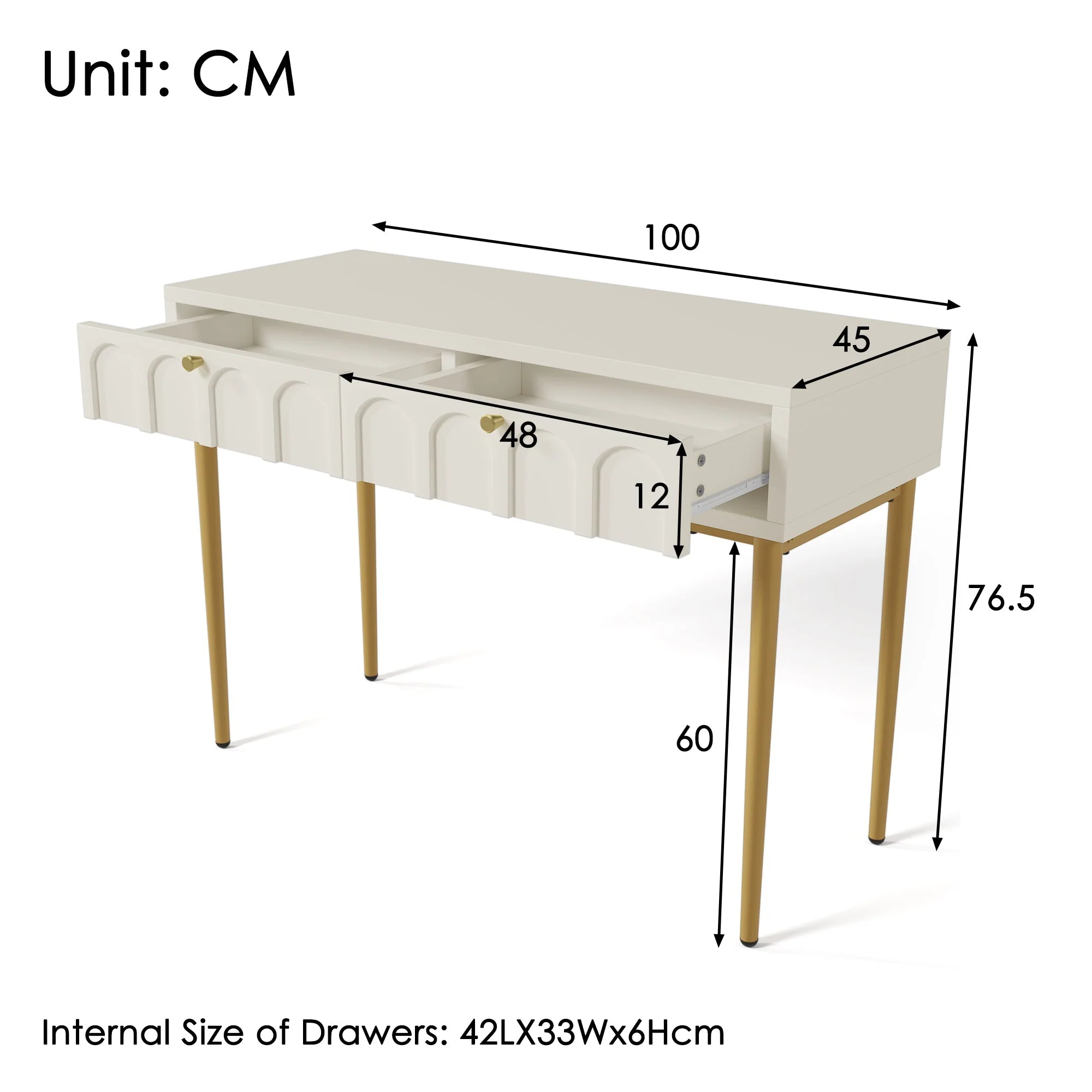 Dressing Table with 2 Drawers 76.5cm High, Cream-White Particle Board - Image 2