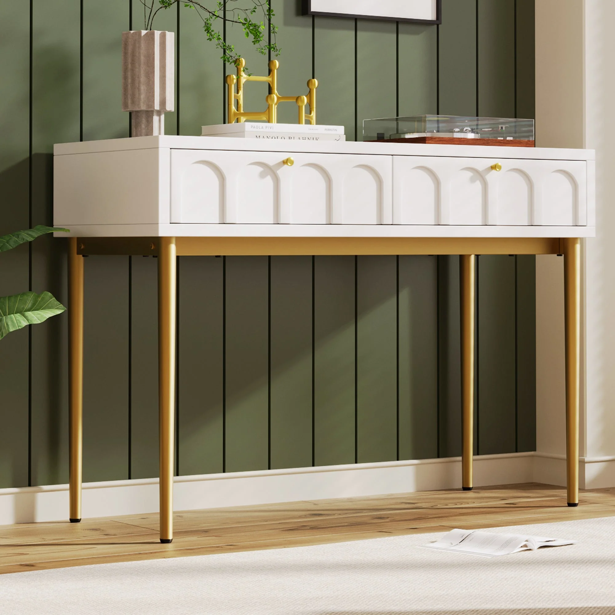 Dressing Table with 2 Drawers 76.5cm High, Cream-White Particle Board - Image 5
