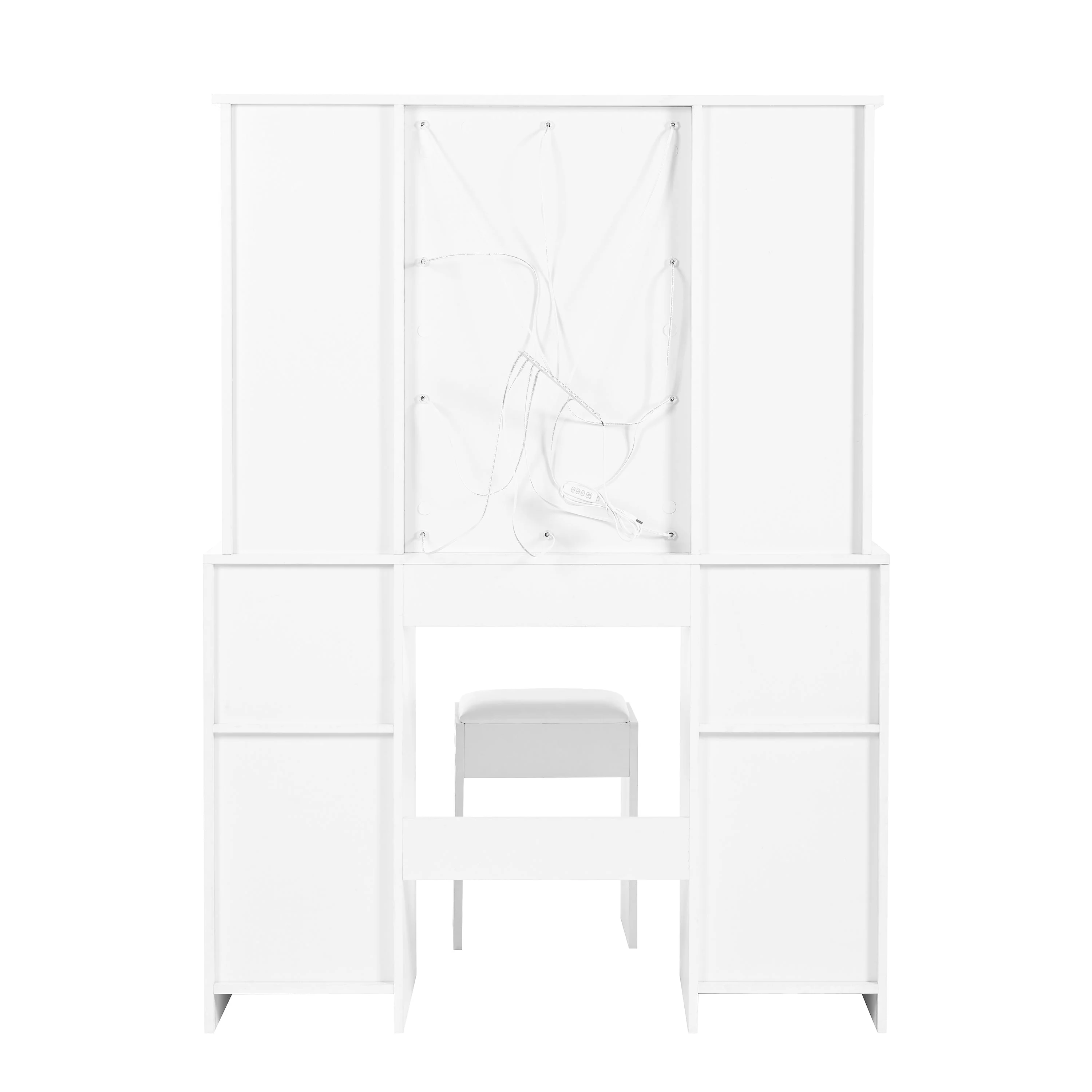 Dressing Table with LED lighting, Mirror, Stool, 3 Drawers, 2 Doors, White - Image 12