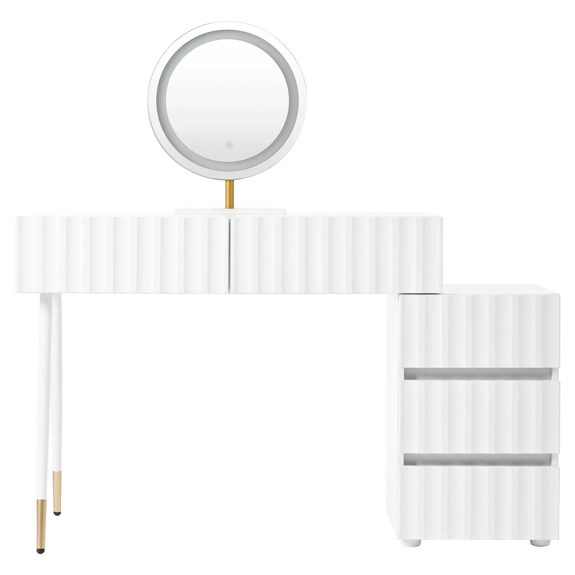 Dressing table with LED mirror and lighting, 5 spacious drawers, white - Image 7