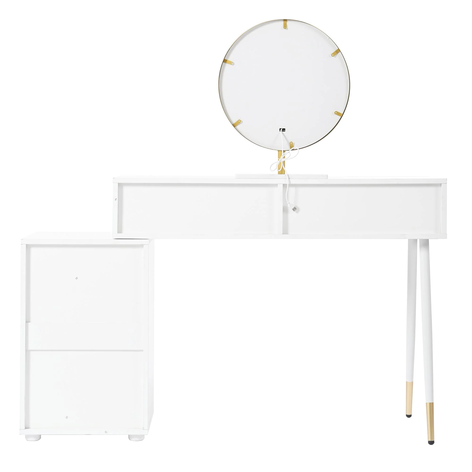 Dressing table with LED mirror and lighting, 5 spacious drawers, white - Image 9