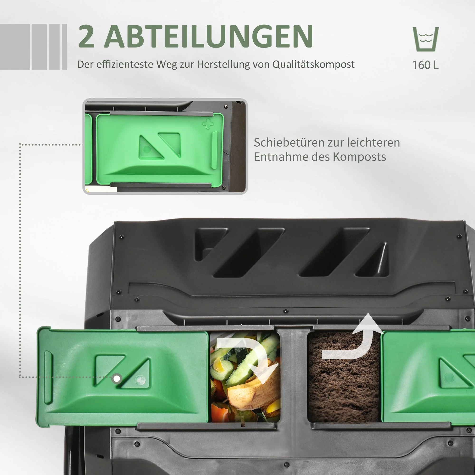 Drum Composter 160L, 2 Chambers, Rotatable, Black - Image 4