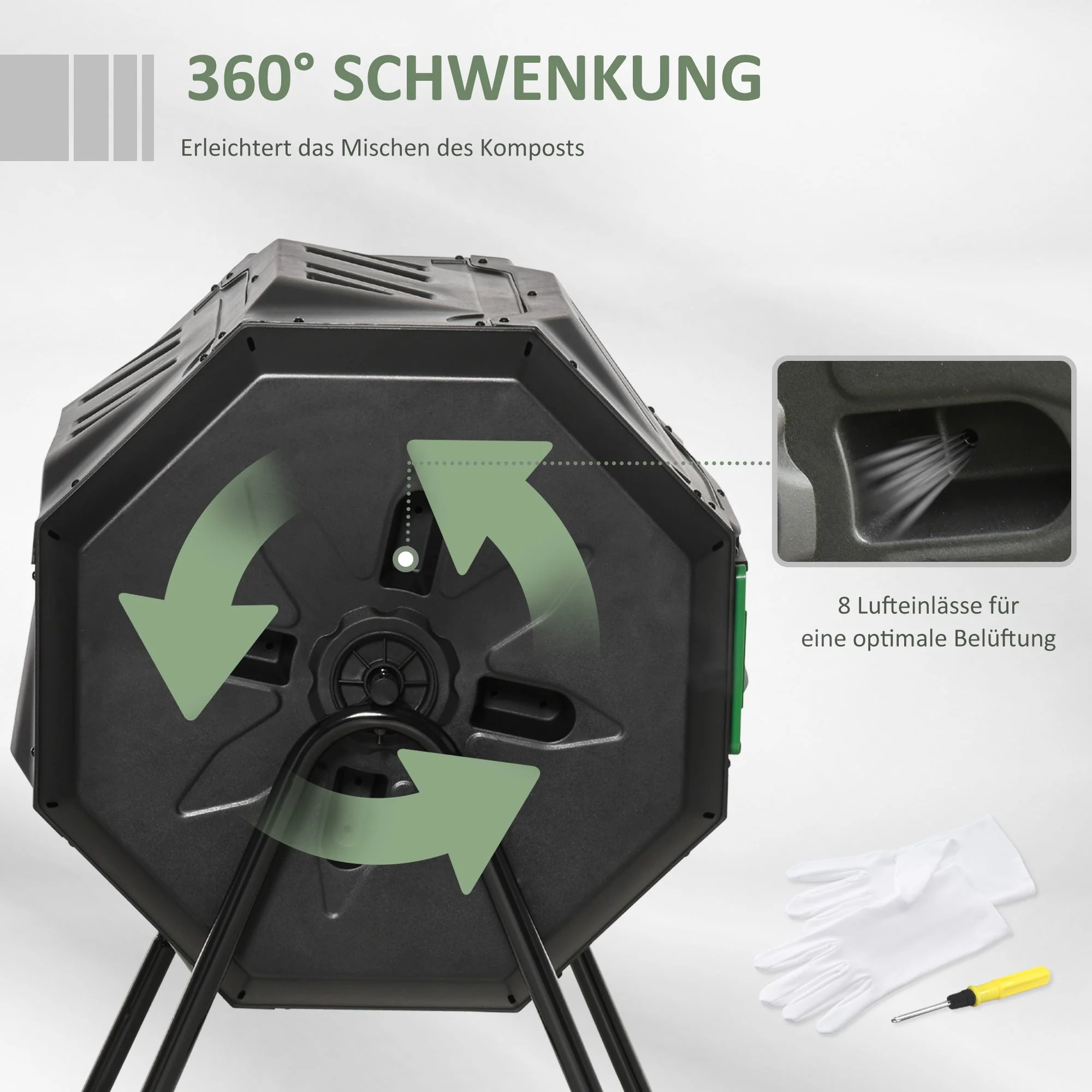 Drum Composter 160L, 2 Chambers, Rotatable, Black - Image 5