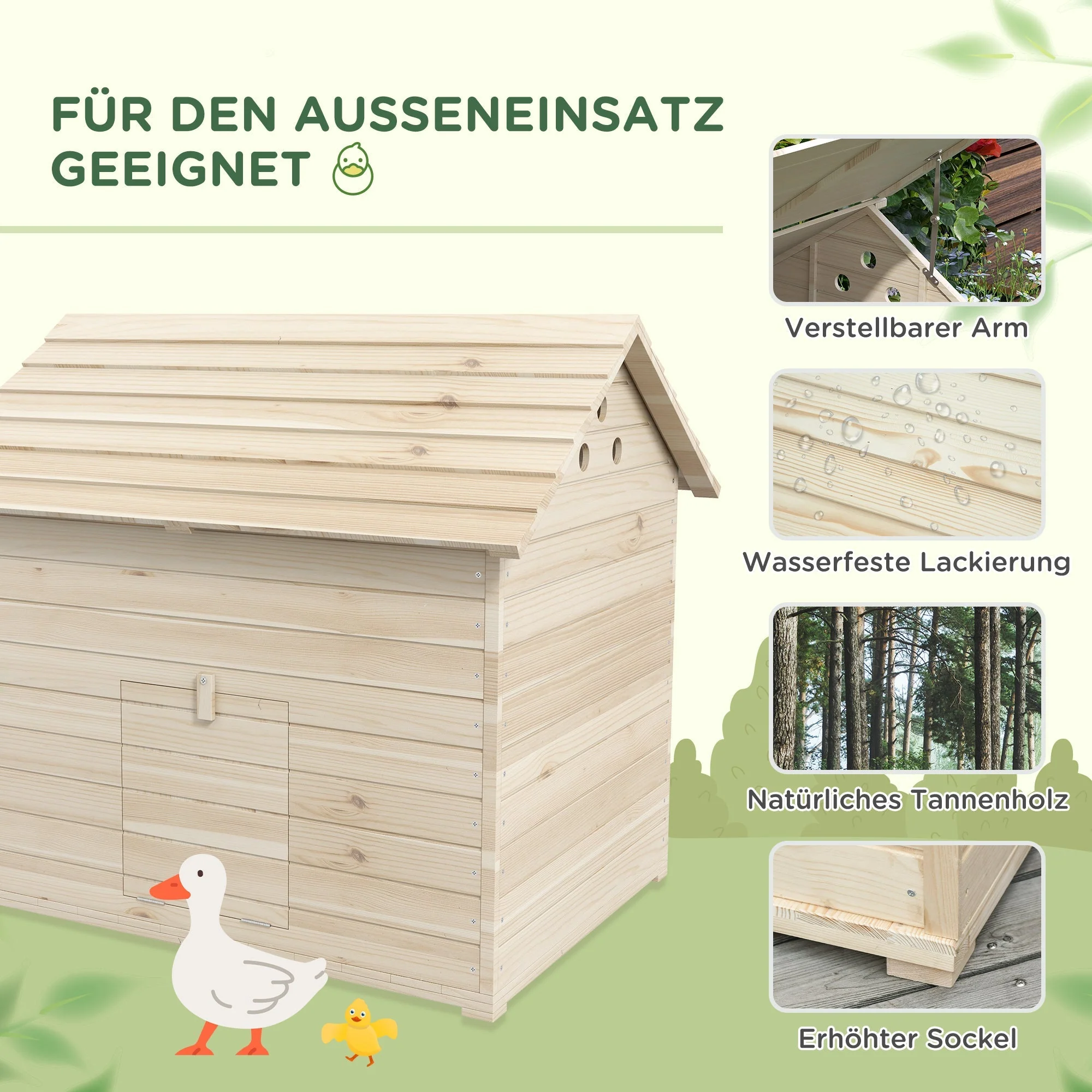 Duck House, Hinged Tilting Roof, Raised Floor, Fir Wood - Image 5