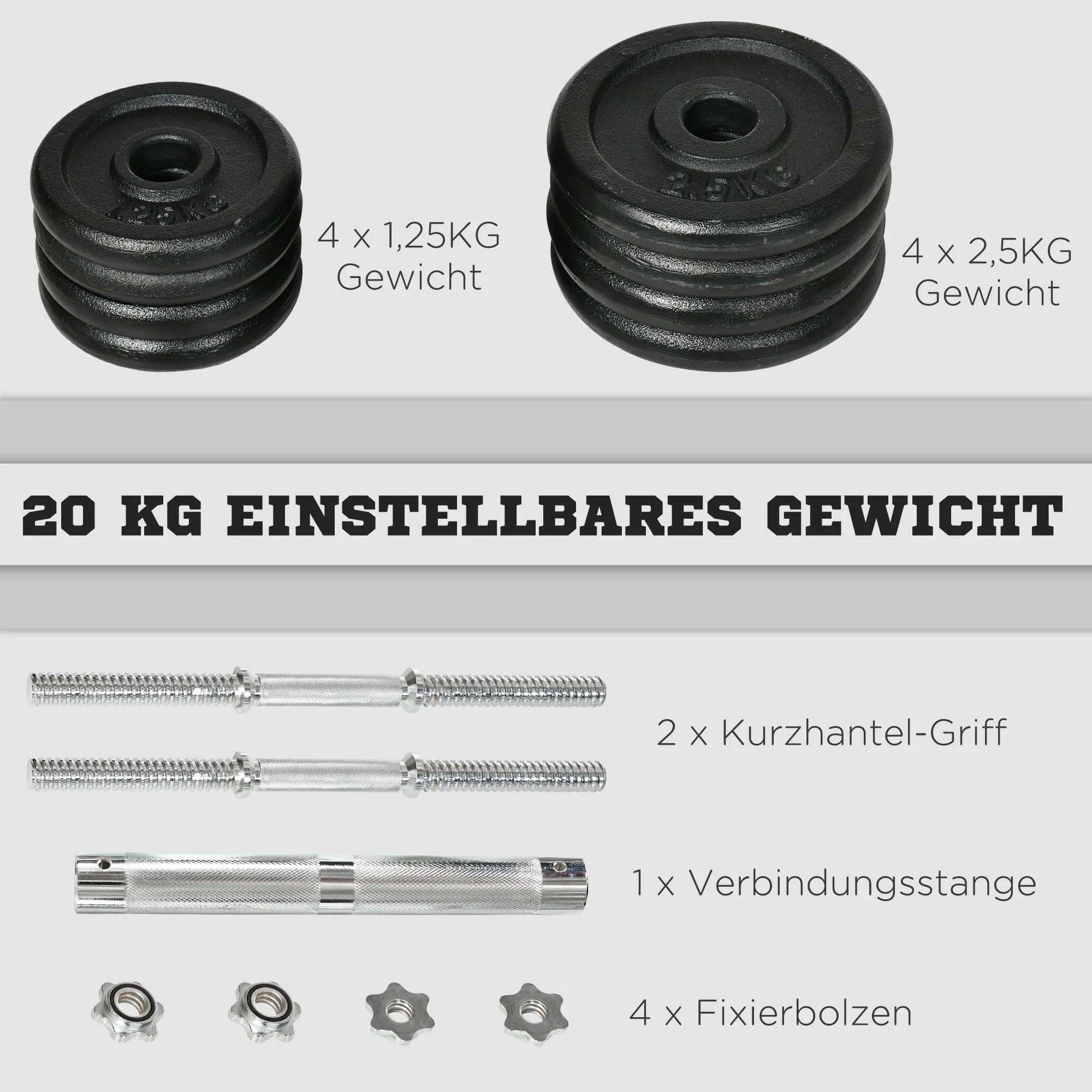 Dumbbell Set 2-in-1, Adjustable 20KG with Barbell, Rust-Proof Metal - Image 5