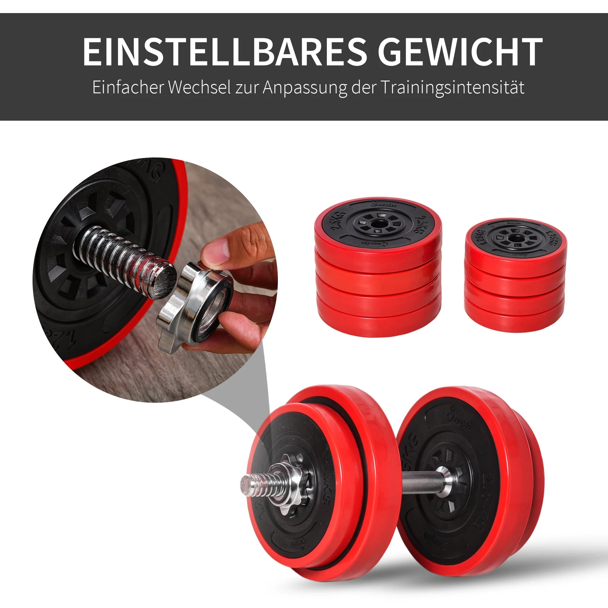 Dumbbell Set 20KGS 2-IN-1 Adjustable Dumbbells & Barbells, Red Black - Image 6