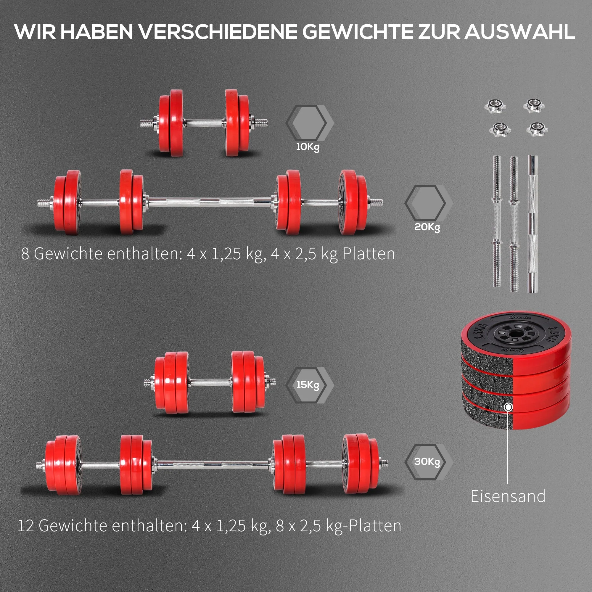 Dumbbell Set 20KGS 2-IN-1 Adjustable Dumbbells & Barbells, Red Black - Image 7