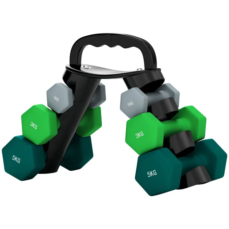 Dumbbell Set with Rack, 6 Dumbbells for Fitness, 1kg, 3kg, 5kg - Image 2
