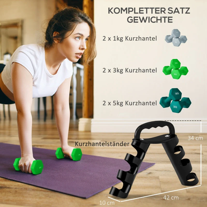 Dumbbell Set with Rack, 6 Dumbbells for Fitness, 1kg, 3kg, 5kg - Image 5