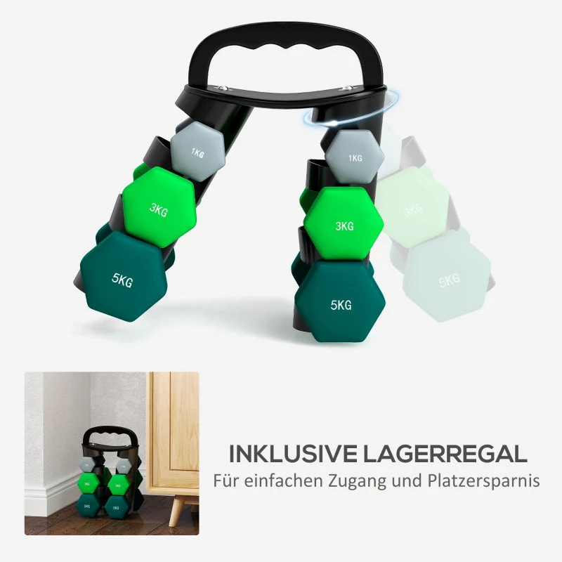 Dumbbell Set with Rack, 6 Dumbbells for Fitness, 1kg, 3kg, 5kg - Image 6