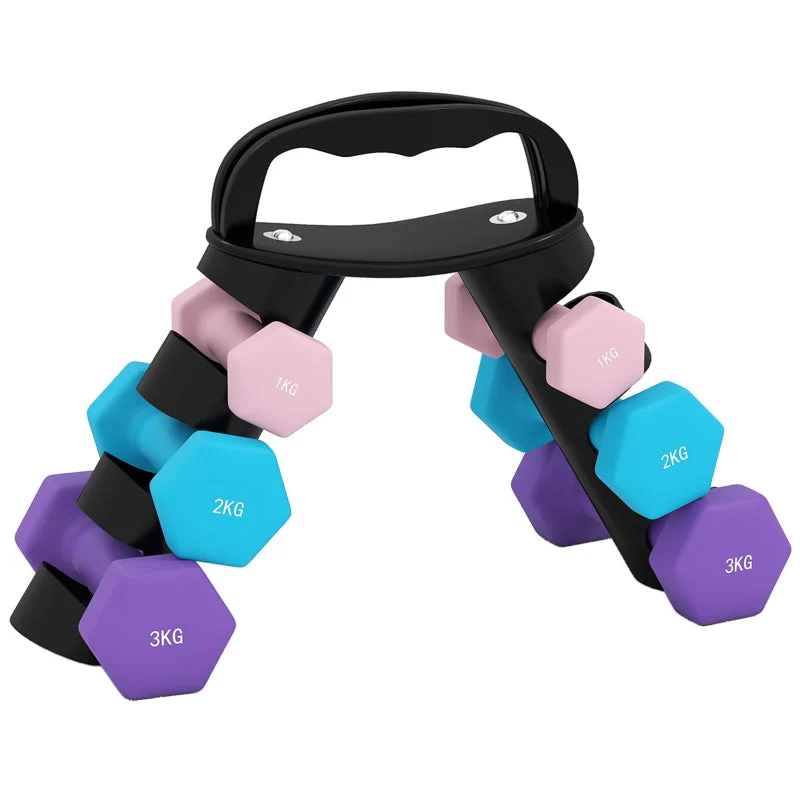 Dumbbell Set with Storage Rack, 6 Weights for Fitness Training (2x1kg, 2x2kg, 2x3kg) - Image 2