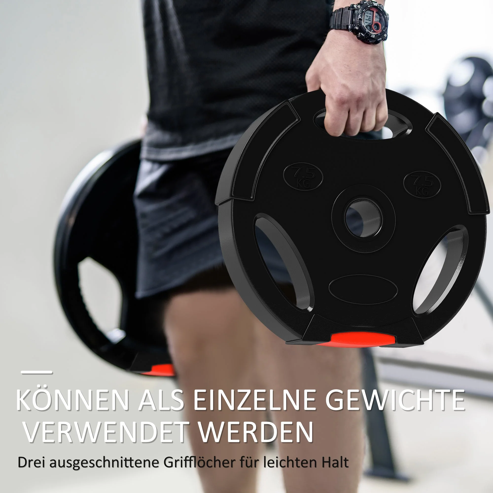 Dumbbell Weights Set, 4pc 5kg/7.5kg 2.5cm Bore, Black - Image 5