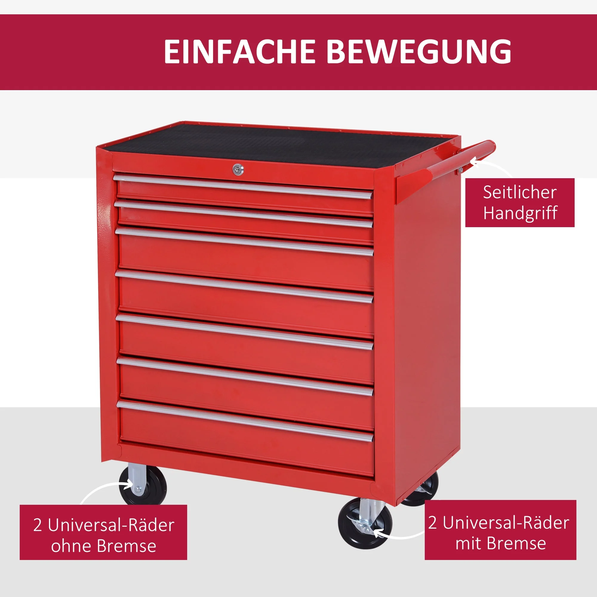 DURHAND Workshop Trolley, 7 Drawers, Lockable, 150 kg, Steel Red - Image 6