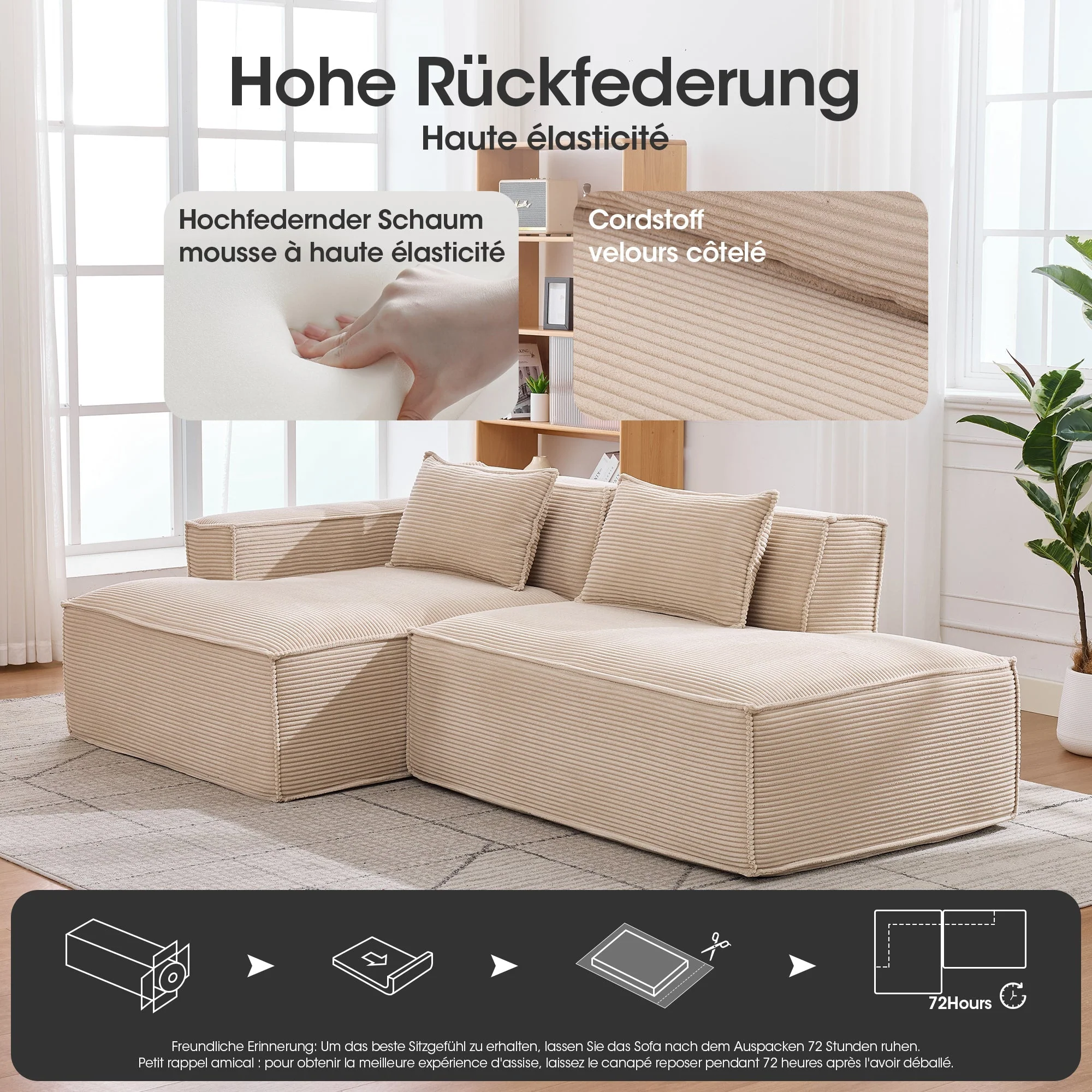 Economy Textile Sofa, 235 cm Wide with Two Cushions and Pencil Case, Modern and Comfortable, Textile - Image 6