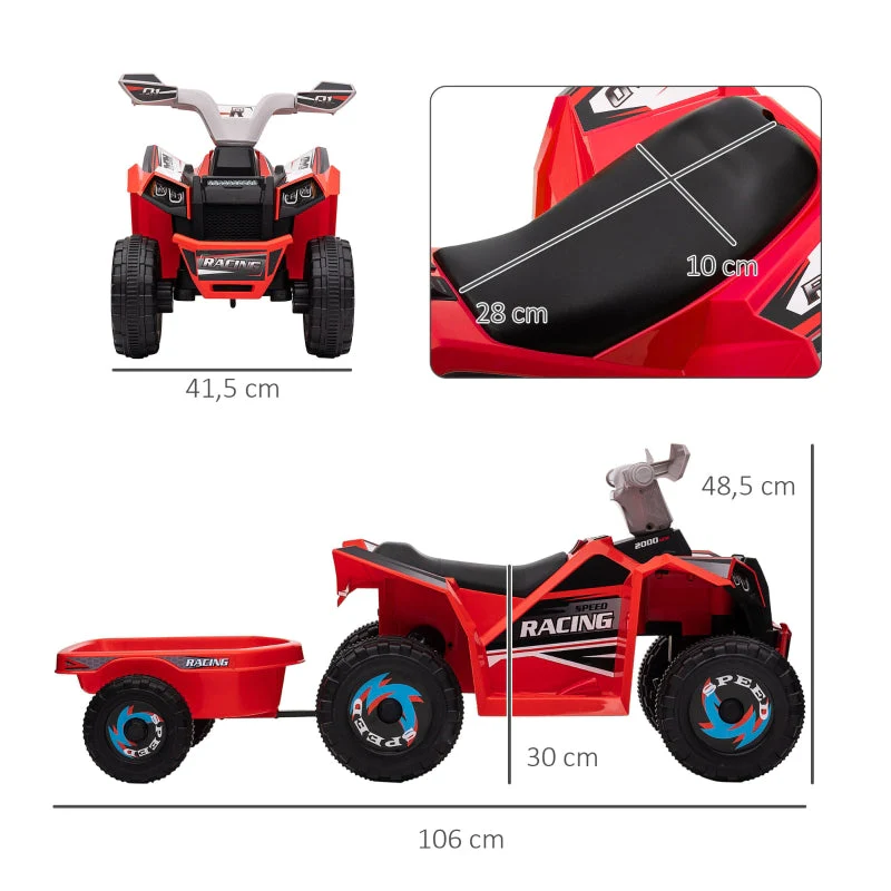 electric children's quad with trailer, 2.5 km/h, 50-minute ride, for 1.5 to 3 years, 25 kg, red - Image 3